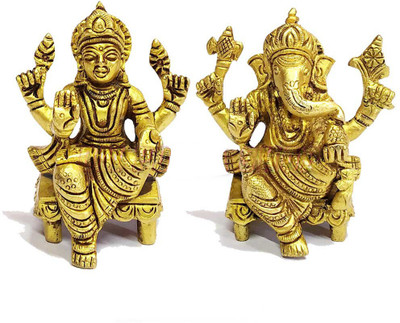Om Pooja Shop Lakshmi Ganesh Idol in Brass Decorative Showpiece  -  8.128 cm(Brass, Gold)