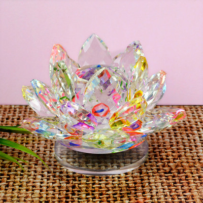CRYSTU Vastu Lotus Feng Shui Lotus Transparent Crystal Lotus For Positive Energy 30 mm Decorative Showpiece  -  5.5 cm(Glass, Multicolor)