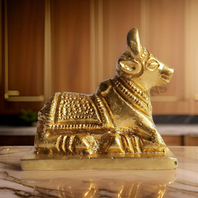 salvusappsolutions Brass Nandi Idol Statue for Pooja Home,Nandi Idol for Pooja Home,Nandi Idol,Nandi Idol for Home - 2 inch Decorative Showpiece  -  5 cm(Brass, Gold)