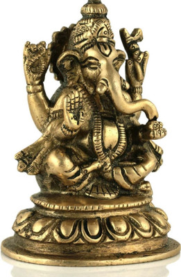 CPYFASHION Premium Brass Lakshmi Ganesha Idol for Puja & Home Décor Decorative Showpiece  -  8 cm(Brass, Copper)