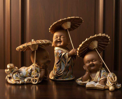 Devos monk buddha home decor decorative showpiece (set of 3) Decorative Showpiece  -  14 cm(Resin, Grey)