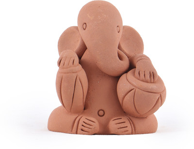 Tisser Handcrafted Tabla ganesh Decorative Showpiece  -  7.62 cm(Terracotta, Brown)
