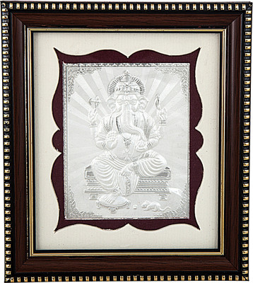 Siri Creations 999 Pure Silver Photo Frame Size 2 God Ganapathi Wooden Frame Decorative Showpiece  -  13.5 cm(Silver, Silver)
