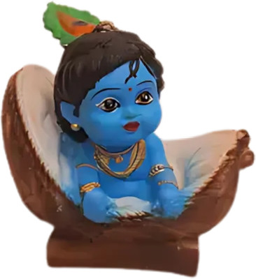 Divineheaven Baby Krishna Tokri Idol | Resin Showpiece Spiritual Decor for Home Temple & Gift Decorative Showpiece  -  10 cm(Resin, Blue)
