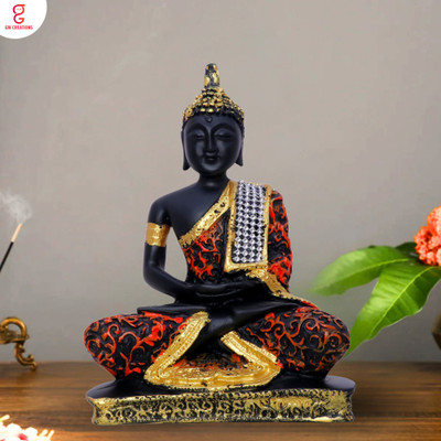 GW Creations Beautiful Lord Gautam Buddha Statue Meditating Position for Home Decor Decorative Showpiece  -  16 cm(Polyresin, Orange)