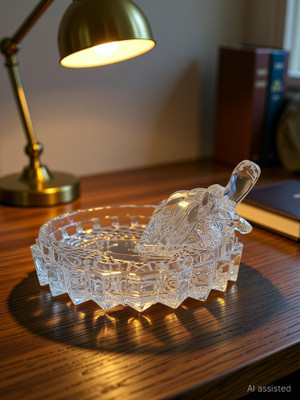 DesiDecor Crystal Turtle Tortoise with Plate for Good Luck Vastu Feng Shui Decorative Showpiece  -  13 cm(Crystal, White)