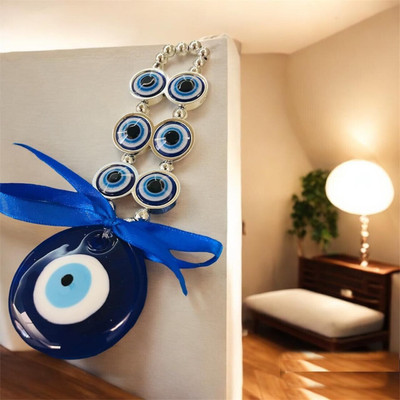 Trishakti Ball Hanging Evil Eye for Good Luck Prosperity & Success Decorative Showpiece - 15 cm (Crystal, Blue,White) Decorative Showpiece  -  15 cm(Crystal, Blue, White)