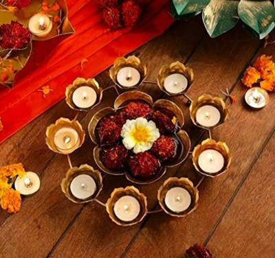 VRB Dec 12 Inch Urli with Diya & Bowl Decorative Urli Bowl for Home Handcrafted Bowl Decorative Showpiece  -  5 cm(Brass, Copper)