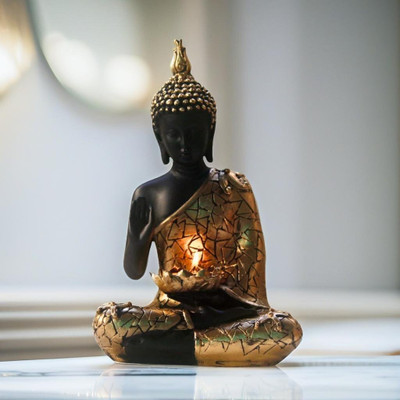 Miss Peach Elegant Resin Buddha Statue Showpiece For Home Decor Show pieces Gift Items Decorative Showpiece  -  25 cm(Polyresin, Black)