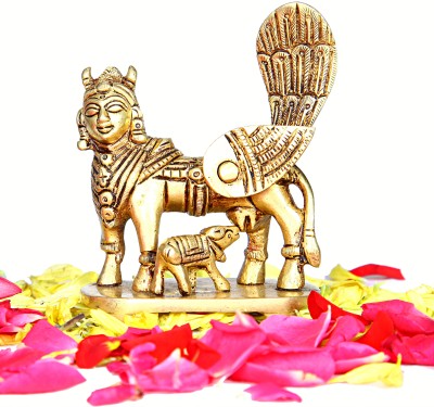 aalayam selveer Kamadhenu Cow Idol Brass | Kamdhenu Cow With Calf Brass | Kamadhenu Brass Idol Decorative Showpiece  -  10.5 cm(Brass, Gold)