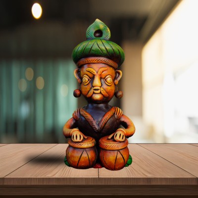 Terracotta Handicraft Musical Tabla Man Decorative Showpiece  -  12 cm(Terracotta, Brown, Green, Orange)
