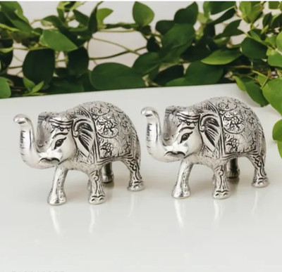 RUDRA COLLECTION Metal elephant pair showpieces silver colour Decorative Showpiece  -  7.5 cm(Aluminium, Silver)