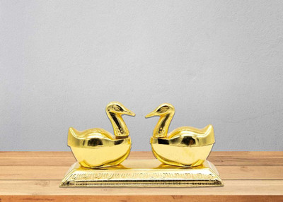 WALLSTORE Loving Bird Duck Chopda Pair With Kumkum Roli Rice Box For Gift and Pooja Decorative Showpiece  -  6 cm(Aluminium, Metal, Gold)
