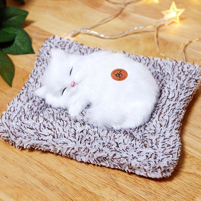 AJAY 4Korner Decor Sleeping Cat Design Showpiece (White) | Car Dashboard Ornament | Decorative Showpiece  -  13 cm(Fabric, Feather, White)