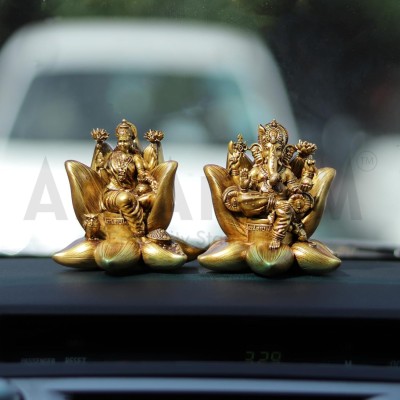 ARTARIUM Lord Laxmi Ganesha Idol for Car Dashboard Decorative Showpiece  -  6.9 cm(Resin, Multicolor)