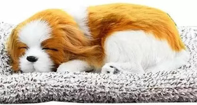 Jetnix Sleeping Cute Dog for Car Dashboard and Home Decor with Activated Decorative Showpiece  -  20 cm(Polyresin, White, Brown)