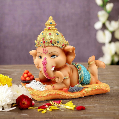 TIED RIBBONS Ganesha Idols Showpiece items for Car and Table Decorative Showpiece  -  12.9 cm(Polyresin, Multicolor)