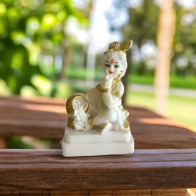 GiftyLuxe Marble Gold Plated Lord Krishna Statue - Divine Idol Decorative Showpiece  -  15 cm(Marble, White)