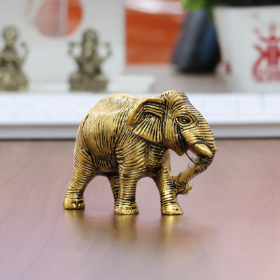 KridayKraft African Elephants Animal Decorative Showpiece Figurine Gold Plated Decorative Showpiece  -  7 cm(Aluminium, Gold)