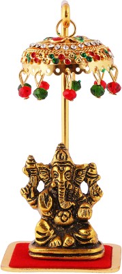 jagriti enterprise Gold Plate Ganesh with Gold-Plated Idol Stand Elegant Car Dashboard Decor Decorative Showpiece  -  4.5 cm(Gold Plated, Metal, Multicolor)