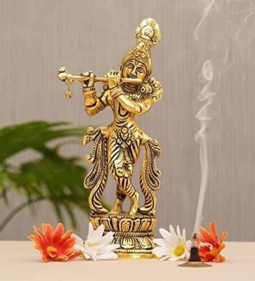 Anshika International Gold Plated Metal Handicraft Lord Krishna Bhagwan Murti Hindu God Kanha Ji Idol for Gift Janmashtmi Puja Item Decorative Showpiece  -  23 cm(Aluminium, Gold)
