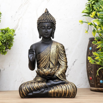 VIVARS CRAFT Fangshui Religious Idol of Lord Gautam Buddha Statue Idols Decorative Showpiece Decorative Showpiece  -  27 cm(Polyresin, Gold, Black)
