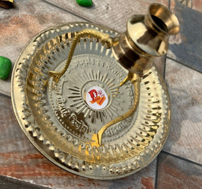 sanskaari Brass Shiva Lingam Abhishek Patra and Nag for Pooja with Plate Decorative Showpiece  -  14 cm(Brass, Gold)