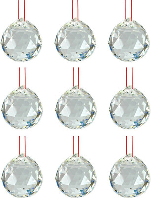 Feng Shui Art Vastu / 9 Crystal Ball For goodluck, Happyness and prosperity Decorative Showpiece  -  20 cm(Crystal, White)