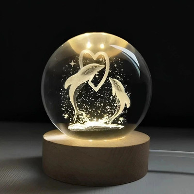 Spiricon 3D Galaxy Dolphin Crystal Ball Night Lamp Decorative Showpiece  -  7 cm(Crystal, Multicolor)