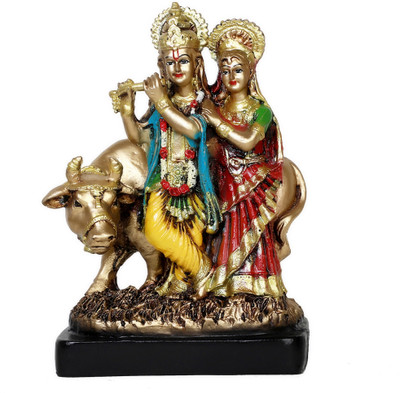 RRRNNN radha krishna cow idol murti statue for pooja and home temple Decorative Showpiece  -  22.4 cm(Polyresin, Multicolor)