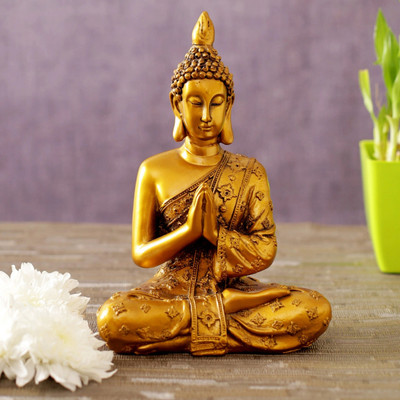 TIED RIBBONS Buddha Idol for Home Décor Buddha Statue for Home Decoration Decorative Showpiece  -  18.5 cm(Polyresin, Gold)