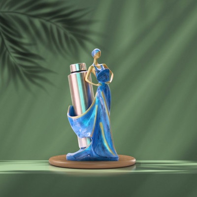 Miss Peach Resin Wine Holder Lady Showpiece For Home Decor Show pieces GiftItems livingroom Decorative Showpiece  -  35 cm(Polyresin, Light Blue)