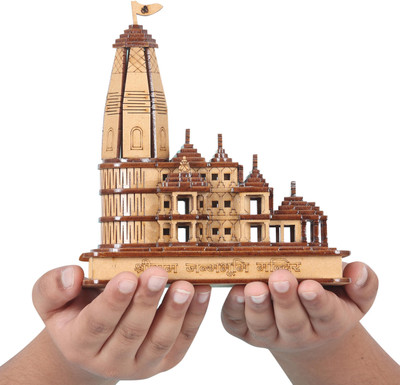 VALUE CRAFTS Ram Ayodhya 3D wood temple model for home/office/shop/ Car and bus dashboard Decorative Showpiece  -  9 cm(Wood, Brown)
