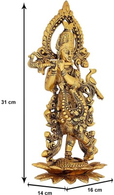 GURU JEE Aluminium Standing Krishna Gold Plated Idol Showpiece Decorative Showpiece  -  31 cm(Aluminium, Gold)