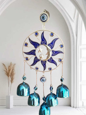 Casadecors Moon Star Evil Eye With 5Bell Remove in Negative Energy. Decorative Showpiece  -  12 cm(Metal, Multicolor)