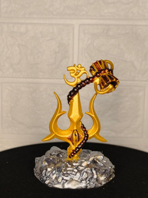 craftinky Elegant Lord Shiva Trishul Dashboard Showpiece – Decorative Showpiece  -  11 cm(Polyresin, Gold)