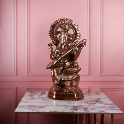 Shoppingrox Goddess Saraswati Idol | Gun Metal | Copper Colour - 57 cm Decorative Showpiece  -  57 cm(Aluminium, Copper)