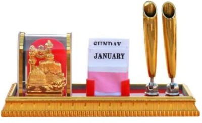 KhwajaDarbar Mecca Medina Pen Stand with Calendar for Office Desk Decorative Showpiece  -  10 cm(Plastic, Gold, Red)