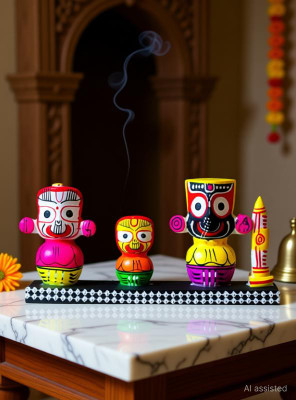 Zenith Zone Wooden Jagannath Murti Set Decorative Showpiece  -  6 cm(Wood, Multicolor)