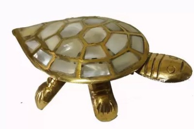 NISHKAM Brass turtle showpiece with elephant teeth stones showpiece and ring holder Decorative Showpiece  -  6 cm(Brass, Gold)