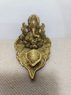 RS HANDICRAFTS Ganesh Idol Diya Oil Lamp Deepak Diwali Special Decorative Showpiece  -  7 cm(Aluminium, Gold)