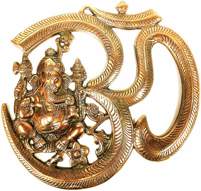 Cristavista Metal Lord Ganesha with Om Wall Hanging for Home Décor Decorative Showpiece Decorative Showpiece  -  3 cm(Aluminium, Gold)