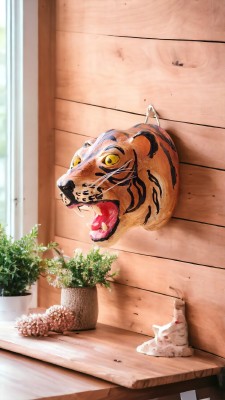 VMSK HandiCraft Wall Hanging Tiger Head | 12” Inch | Brown | Premium Decorative Decorative Showpiece  -  13 cm(Wood, Metal, Steel, Fiber, Brown, Orange)