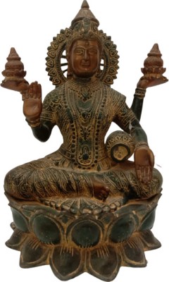 BRASS BLESSING Goddess LAXMI / LAKSHMI Statue Figurine - BRASS - Lord of Money (2358) Decorative Showpiece  -  4 cm(Brass, Green)