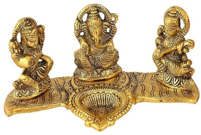 yogi Laxmi Ganesh Saraswati Metal Murti Idol with Diya Showpiece Decorative Showpiece  -  9 cm(Metal, Gold)