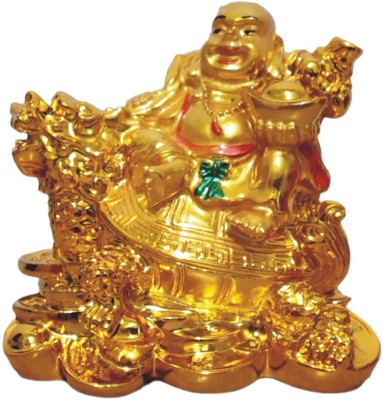 WINSOME COLLECTION Golden Laughing Buddha Statue Idol Murti Fengshui Lucky Gift Item Decorative Showpiece  -  8 cm(Polyresin, Gold)