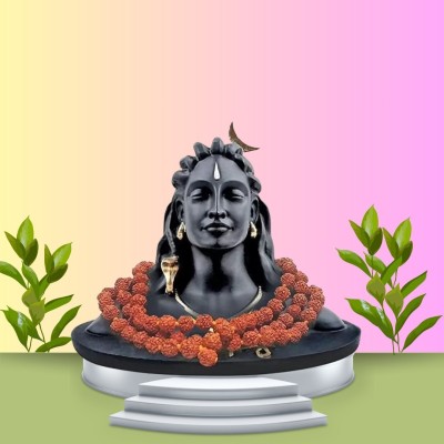 kunuaaru Adiyogi Rudraksha Shiva Statue for Car Dash Board, Pooja & Gift, Mahadev Murti Decorative Showpiece  -  10 cm(Resin, Black)