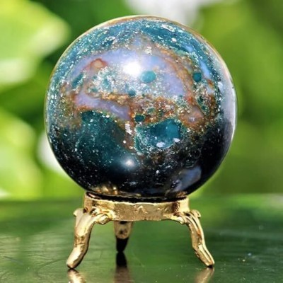 Crystal Divine Blood Stone Crystal Sphere Ball Crystal Showpieces for Home Decor Table Decor Decorative Showpiece  -  3.8 cm(Crystal, Dark Green)