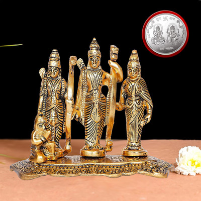 NOKTUS Ram Darbar Murti /God Ram Sita, Laxman & Hanuman Idol For Home and Office Temple Decorative Showpiece  -  12 cm(Metal, Gold)