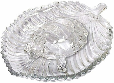 Aakriti Crystal Glass Turtle Tortoise with Leaf Plate for Good Luck & Wealth Creation for Feng Shui and Vastu Best Gift (Medium) Decorative Showpiece  -  2.5 cm(Glass, White)